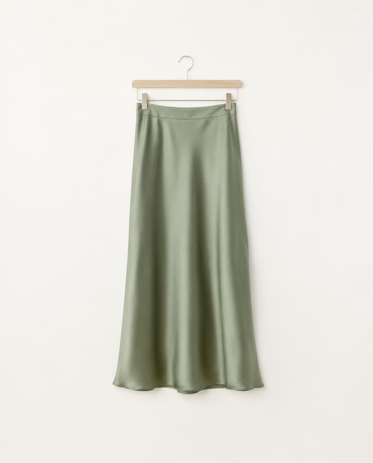 Sage Satin Midi Skirt